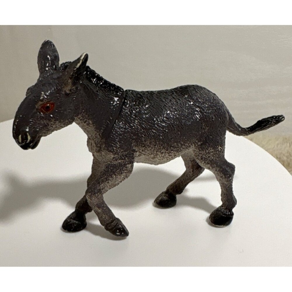 Gray Donkey Figurine Plastic Toy Red Eyes Collectible Farm Animal Play Nativity